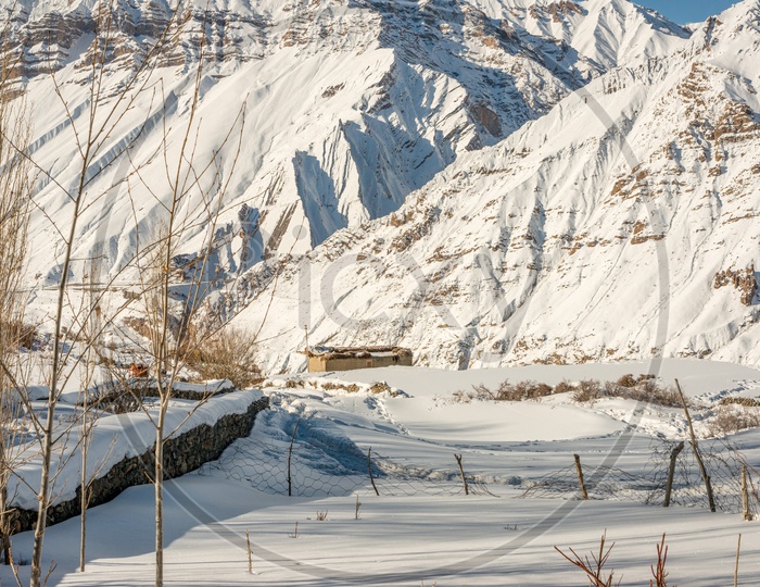 Snowy Himalayan Mountain Range in Winter