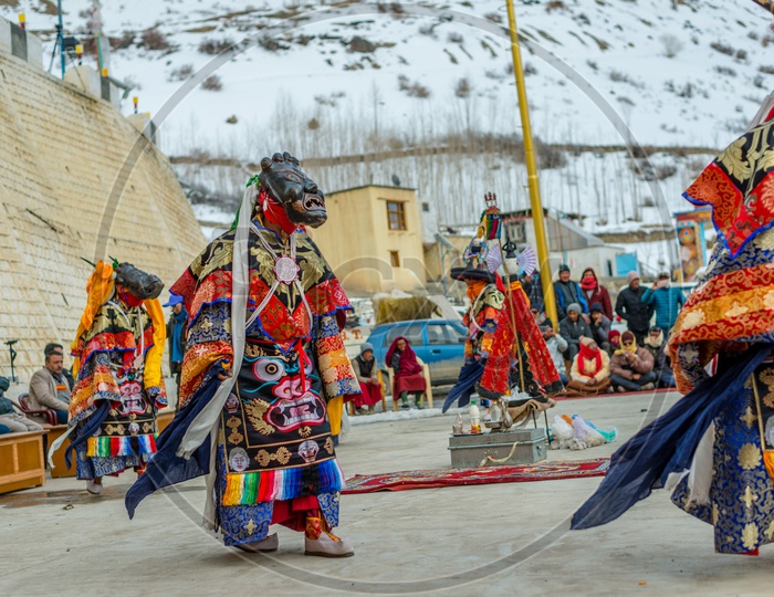 Traditional Lamas Performing Mask Dance at Spiti