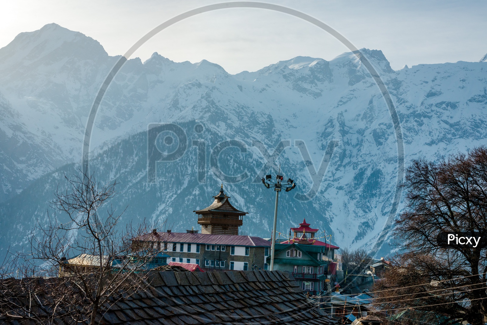 Landscape of Buddhist Shrine alongside the Himalayas