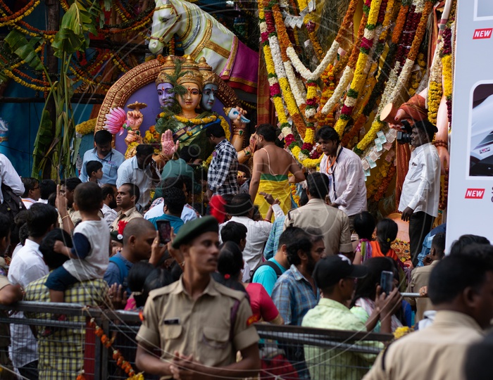 Devotees in Queue Line Taking Pictures of Khairatabad Ganesha Idol on Mobile or Smartphone