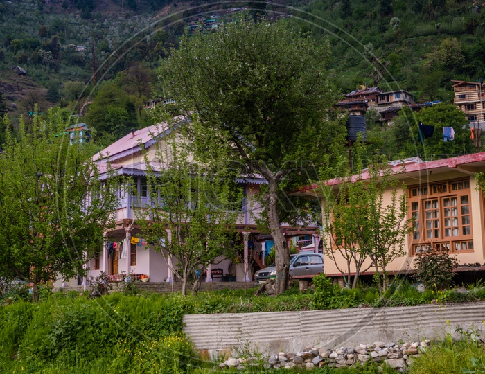 Houses amidst the trees in Himalayan village