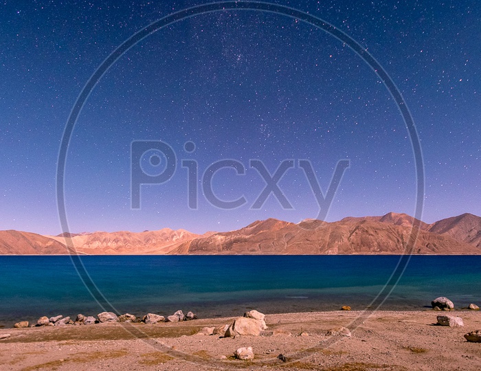 Landscape of Pangong Lake with Starry sky