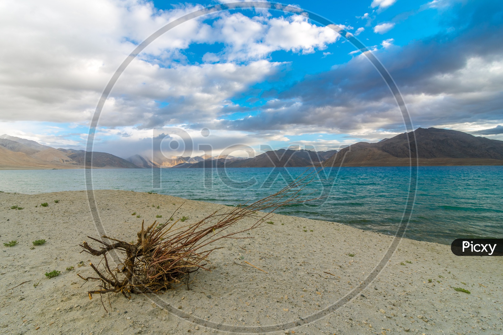 Landscape of Pangong Lake with blue sky