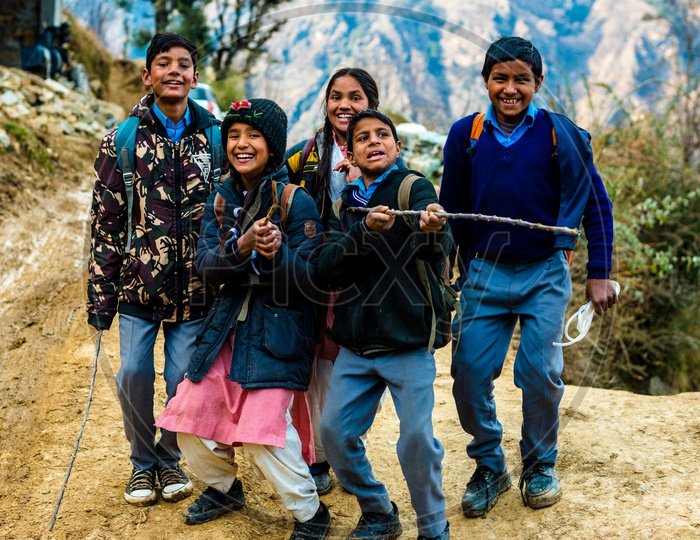 Himachali School Kids Smiling and Posing on the Street