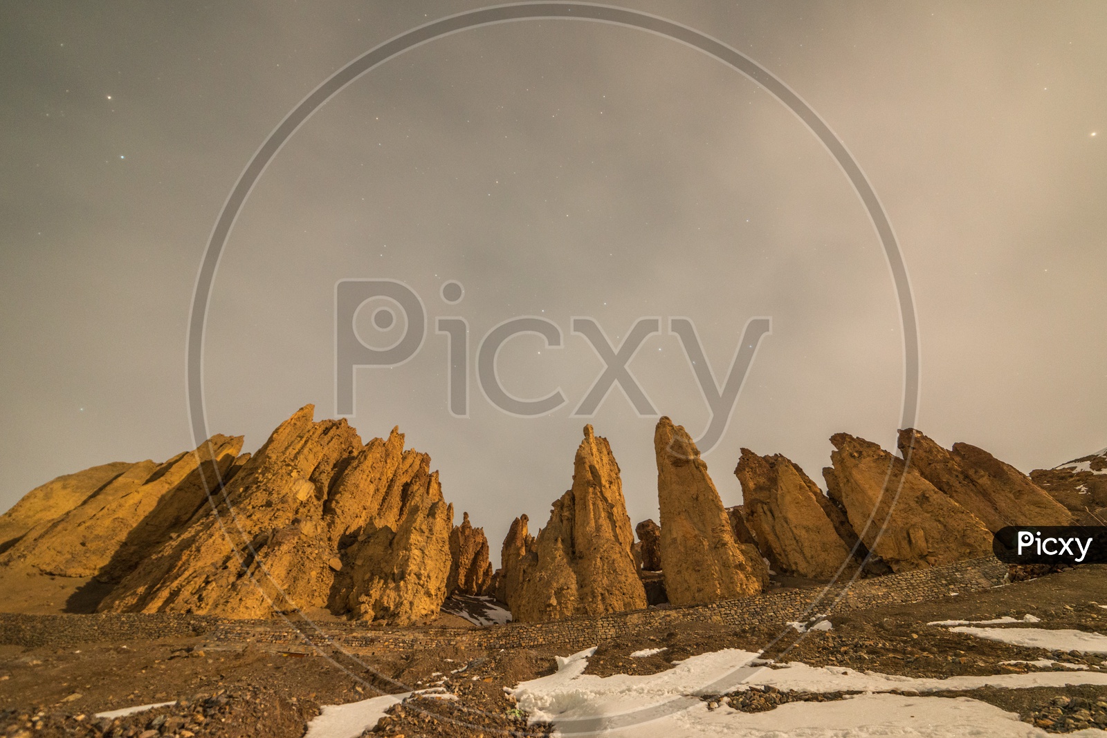 Mountain Rocks in Snow at Spiti Valley in Winter