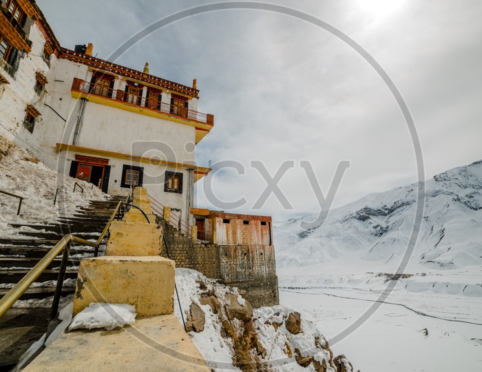 Key Monastery Covered in Snow in Winter Seasons
