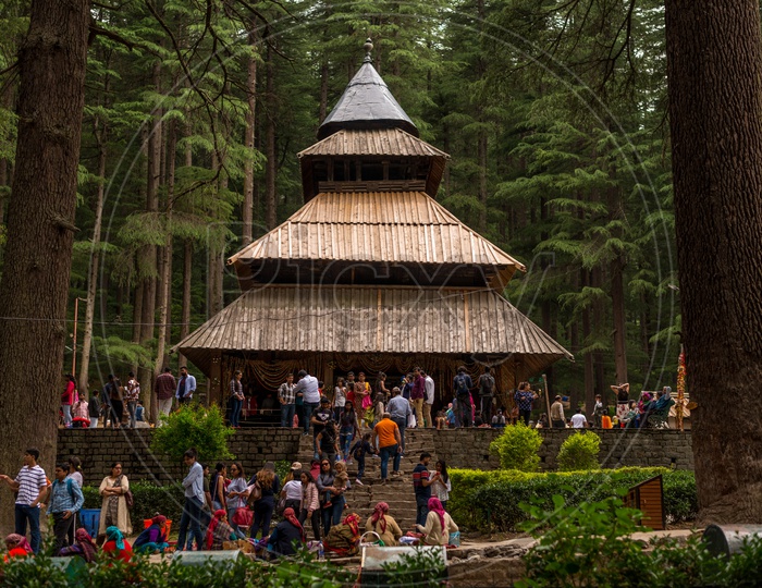 Tourists having good time at Hidimda Devi Temple in Manali