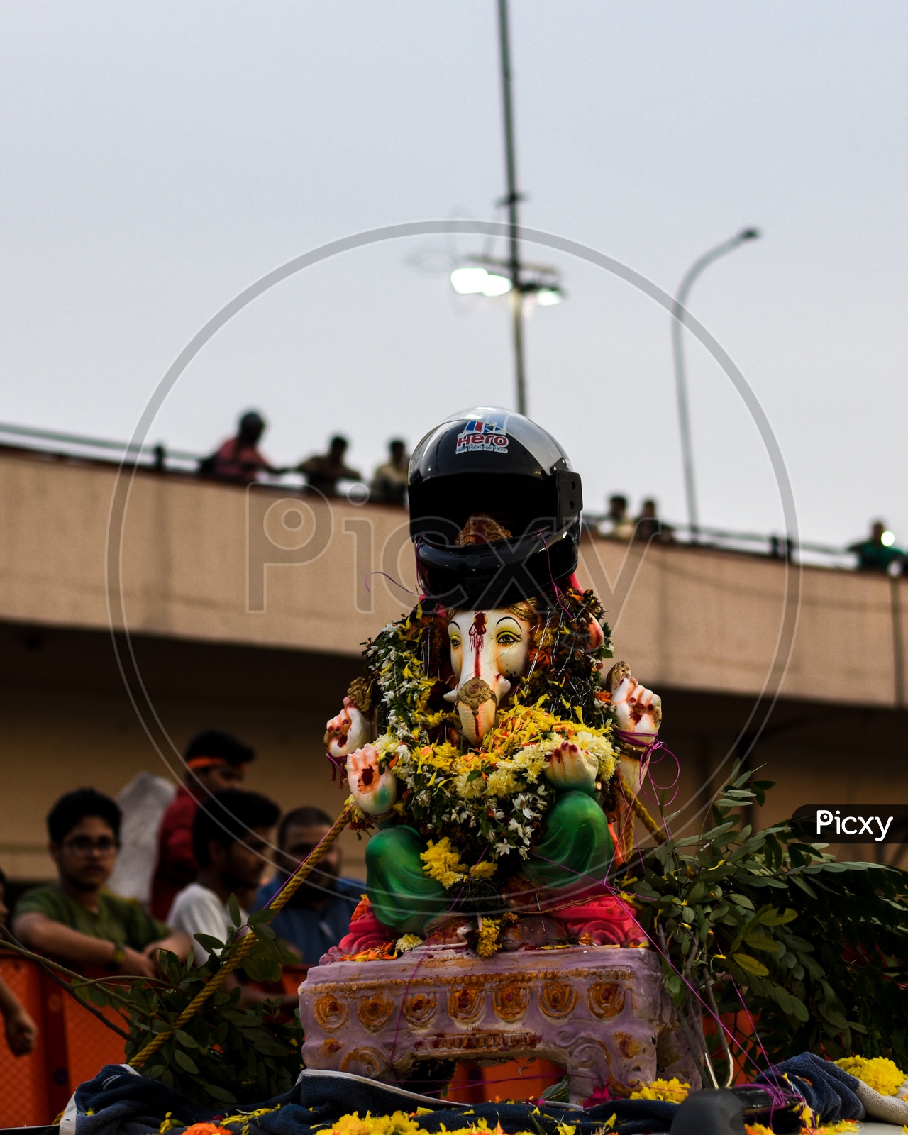 Lord Ganesh Wearing Helmet