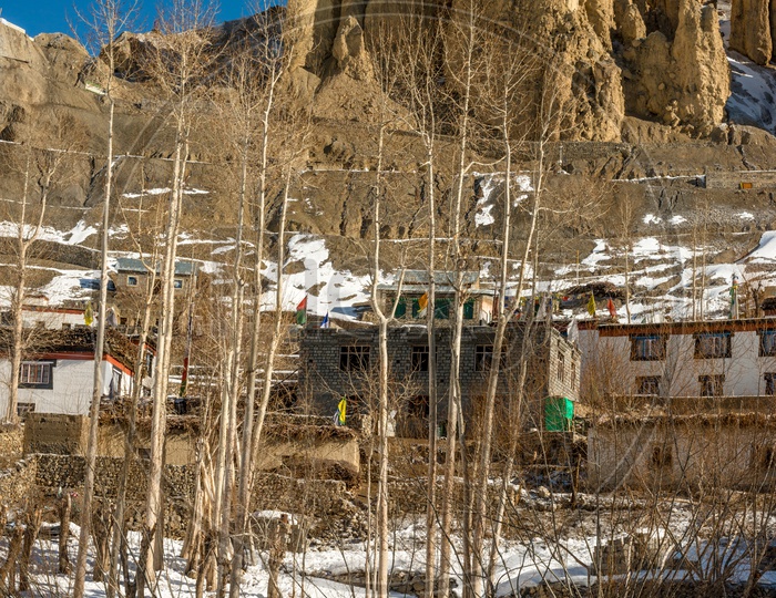 A Village in the Himalayas Covered in Snow with Winter