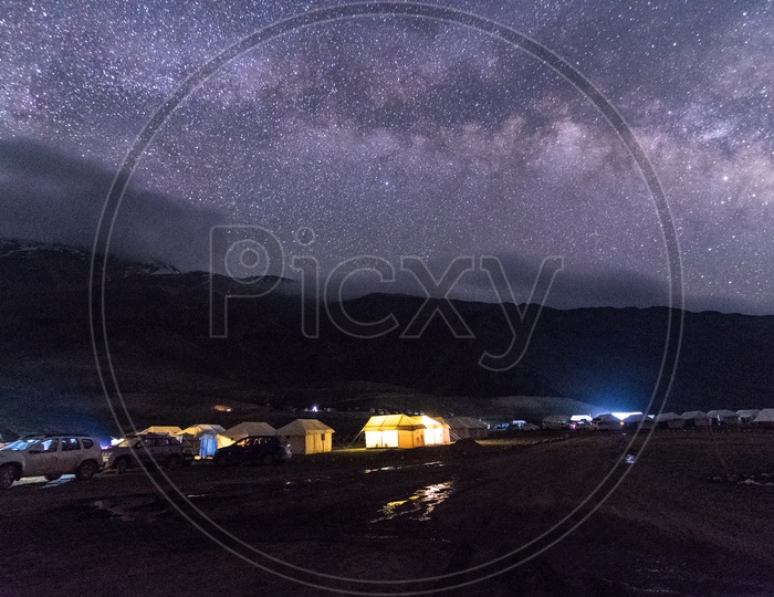 Camping under the milky way sky
