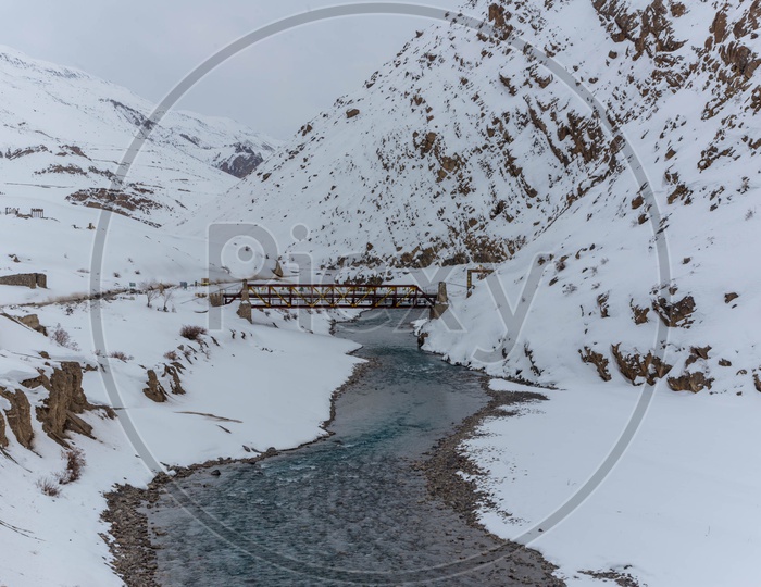 Spiti River in winter season covered in Snow