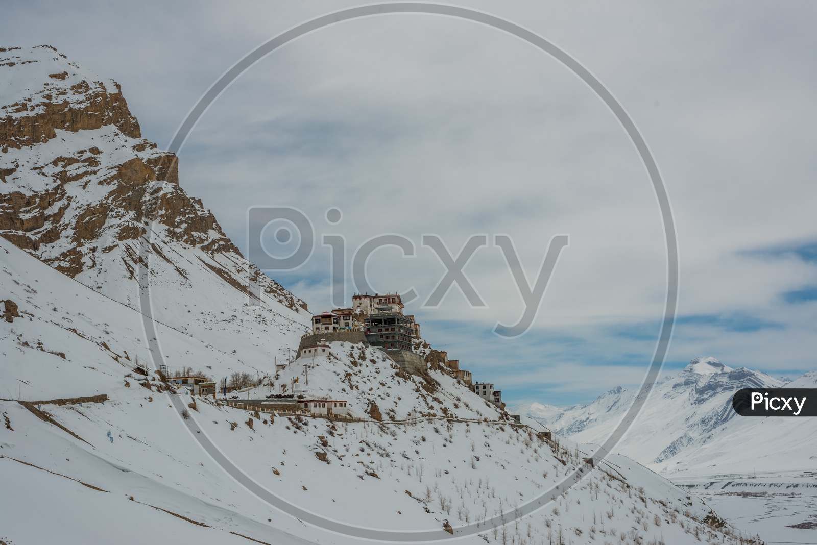 Key Monastery on Mountain in Snow in winter season