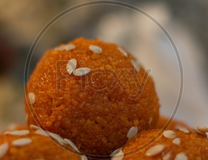 Indian Sweet Ladoo or Laddu Closeup Shot