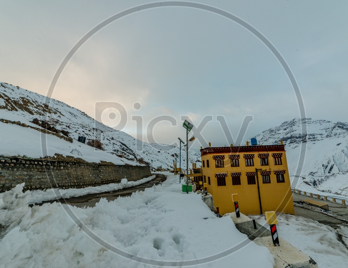 Spiti Valley Covered with Snow on Himalayan Mountains