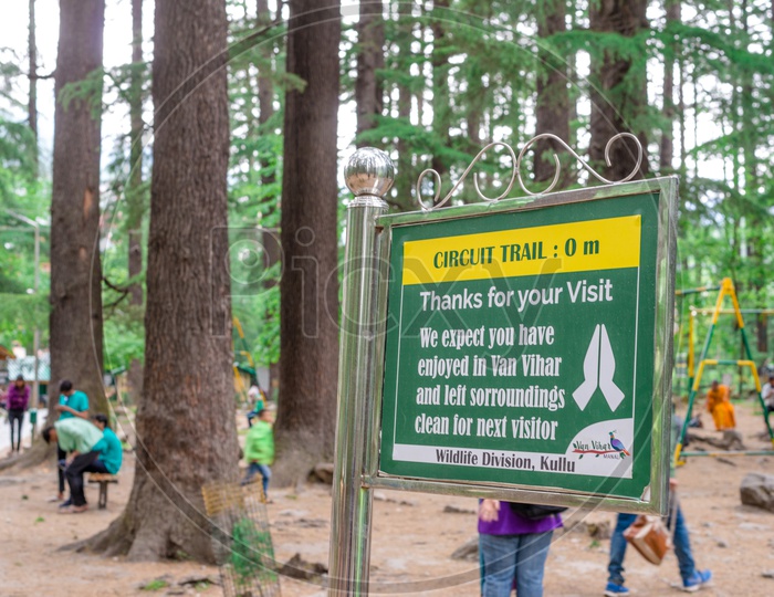 Sign Board in Van Vihar National Park at Manali