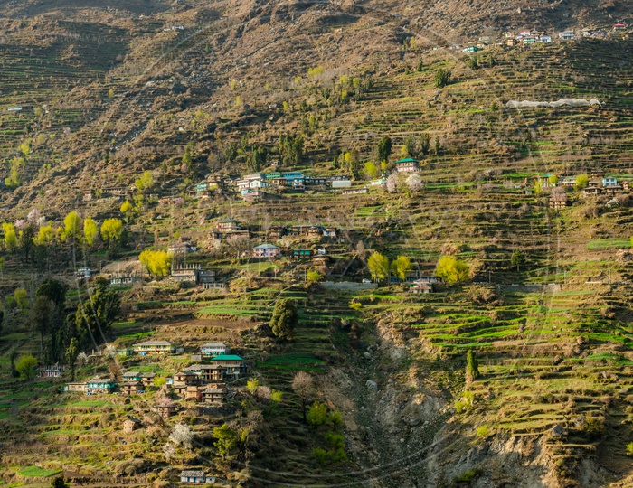 View of mountain village near jalori pass