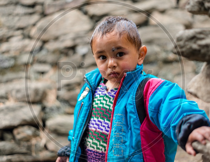 Portrait of Indian Kid or Boy in Winter Jerkin or Jacket