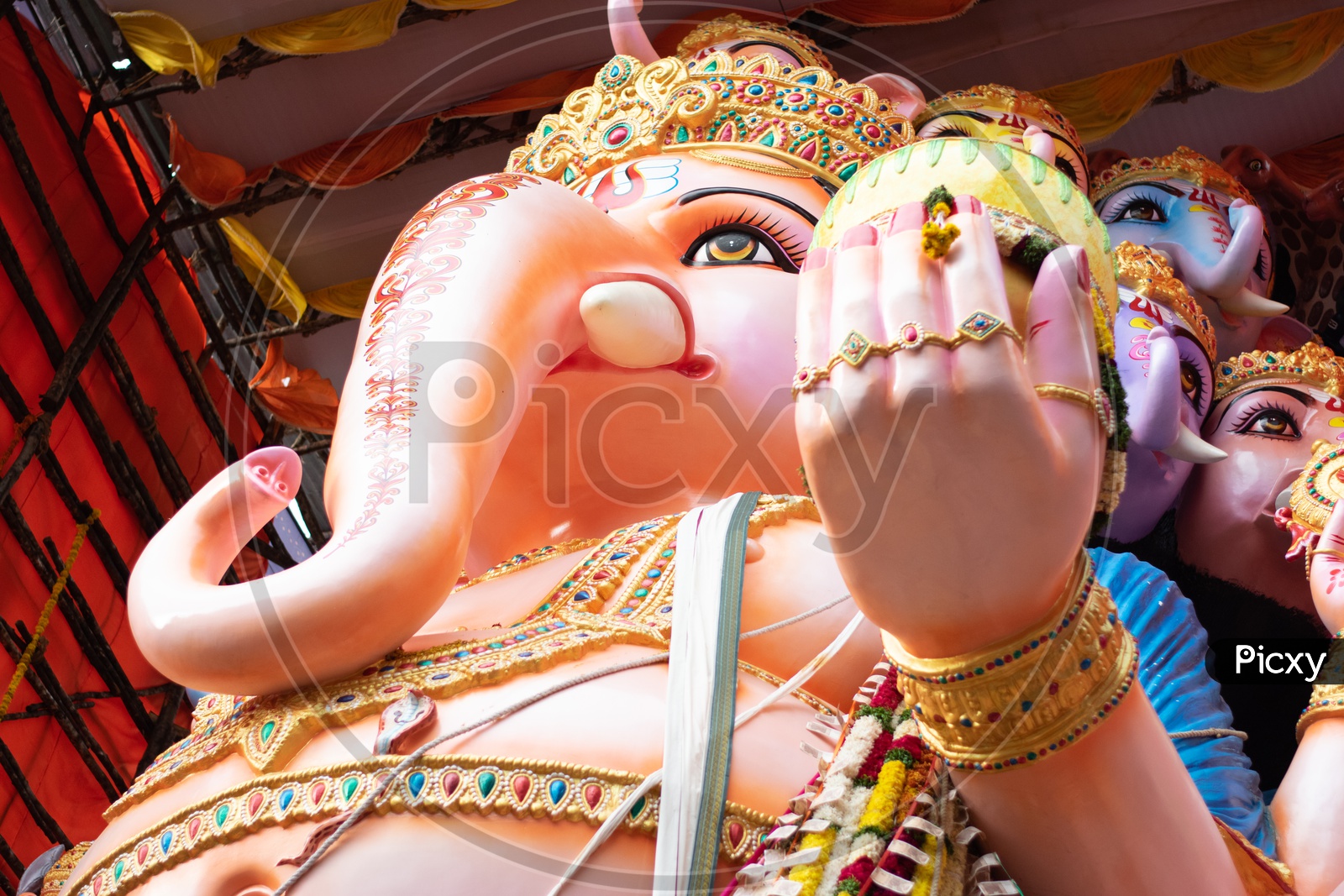 Close view of Khairatabad Ganesha or Ganapathi Idol