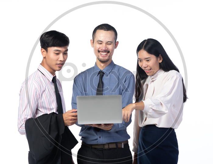 Young Employees or Professionals Using Laptop Over Isolated White Background
