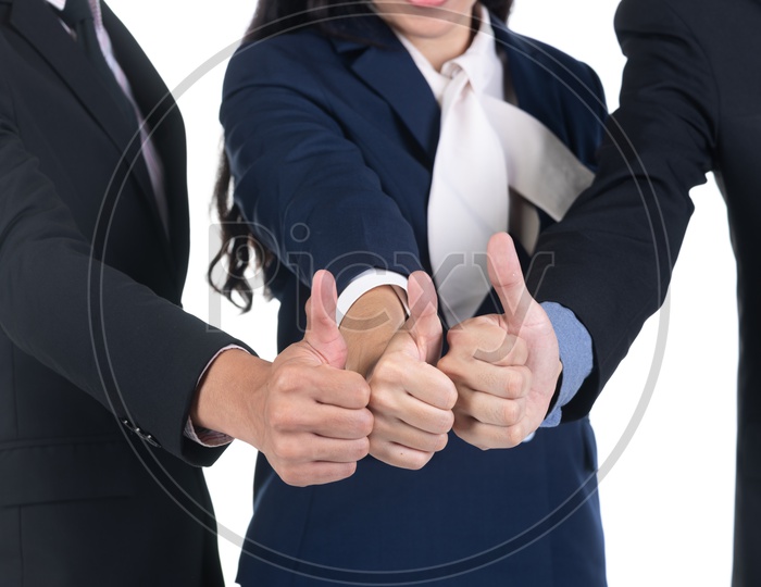 Success In Business With Team Showing Thumb up  Gesture