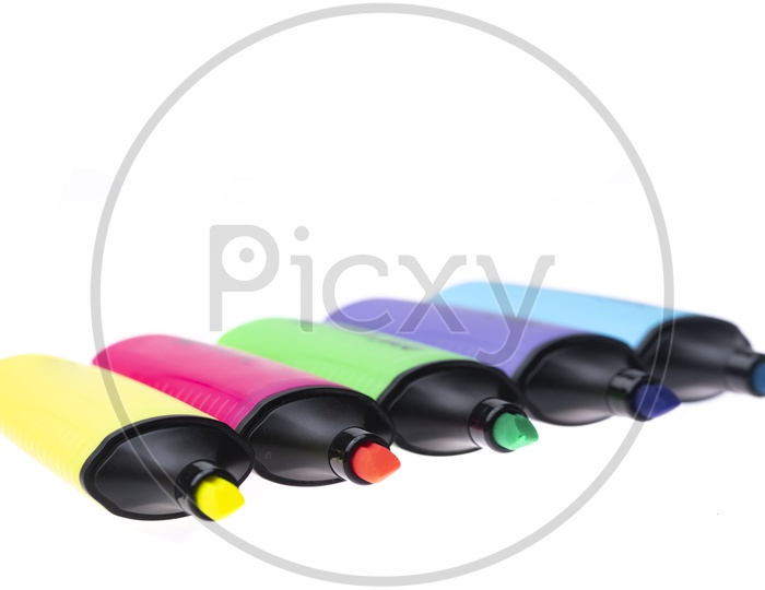 Various Colors Marker highlighter pen isolated on white background
