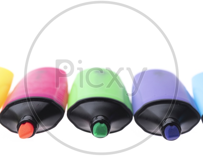 Marker highlighter pens Of various Colors  isolated on white background