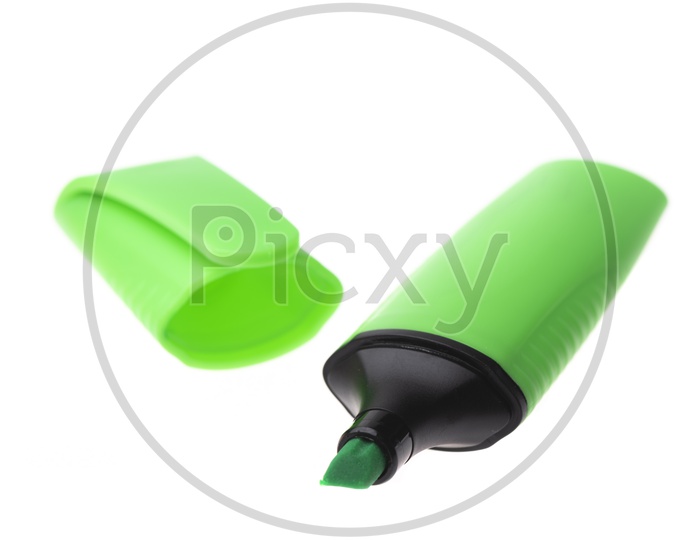 Green Marker highlighter pen isolated on white background