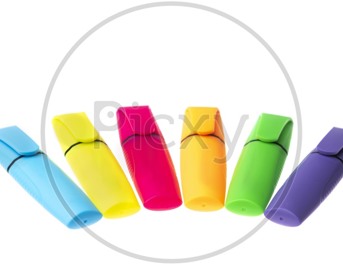 Rainbow Color Marker highlighter pen isolated on white background