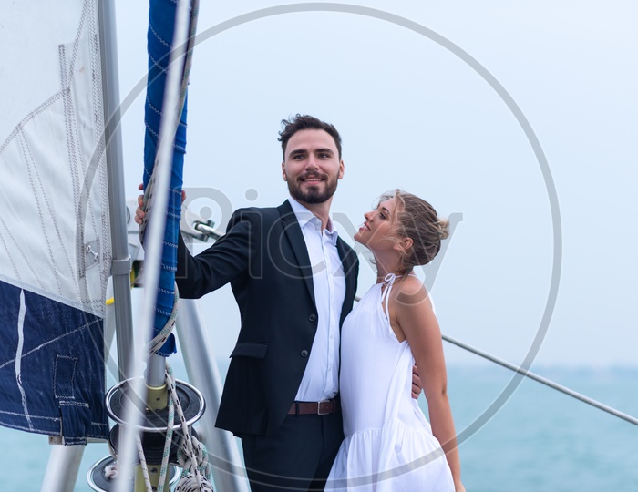 A Photoshoot of newly married couple on a Yacht