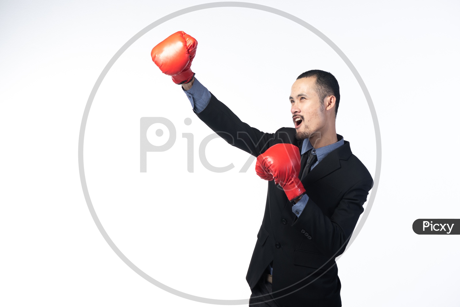 businessman with boxing gloves ,  Struggle in Business Concept