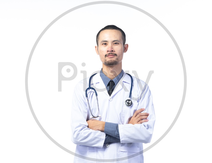 Doctor With Stethoscope Around His Neck Over Isolated White Background