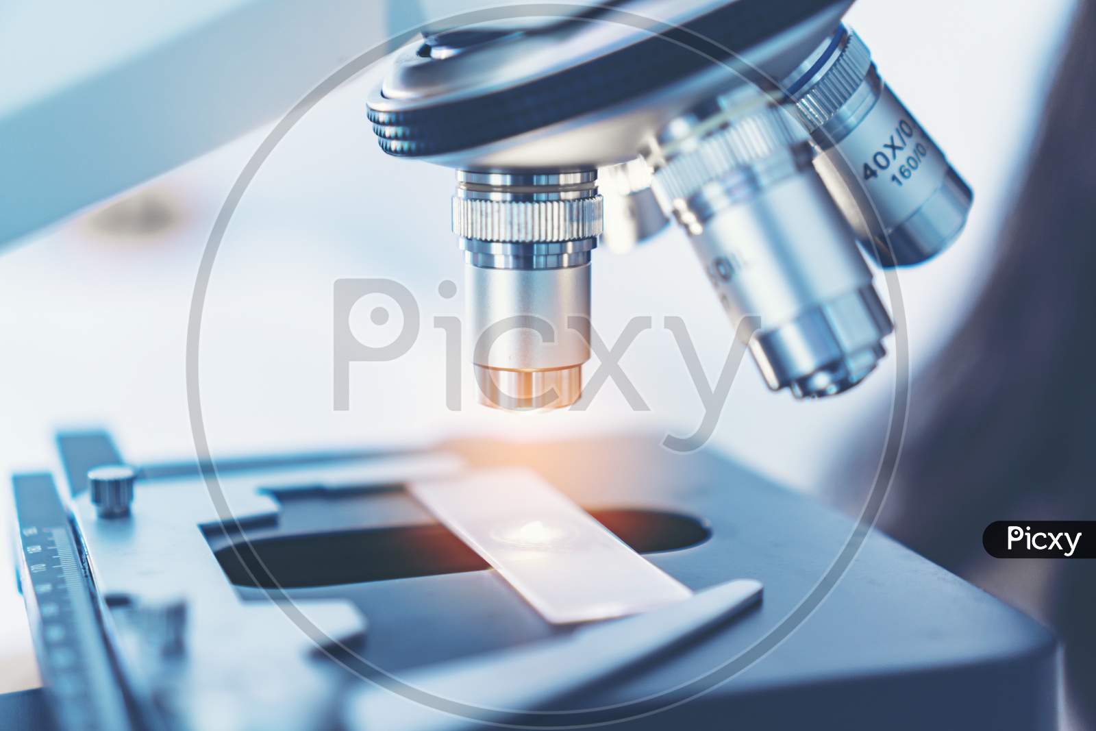 Medical Analysis or Research In a Laboratory Using Microscope With Glass Sample Tile For Analyze