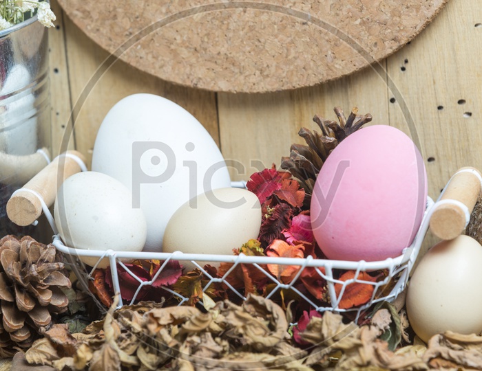 Handmade Colourful Easter Eggs Background With Space