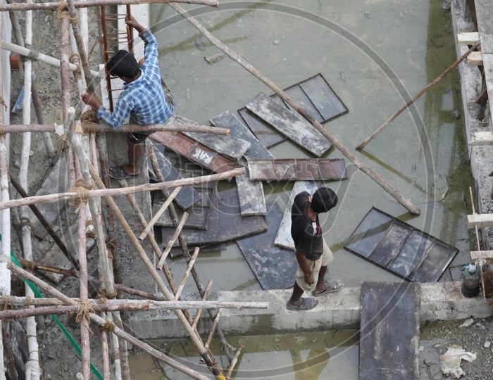 Indian men during work at a construction site