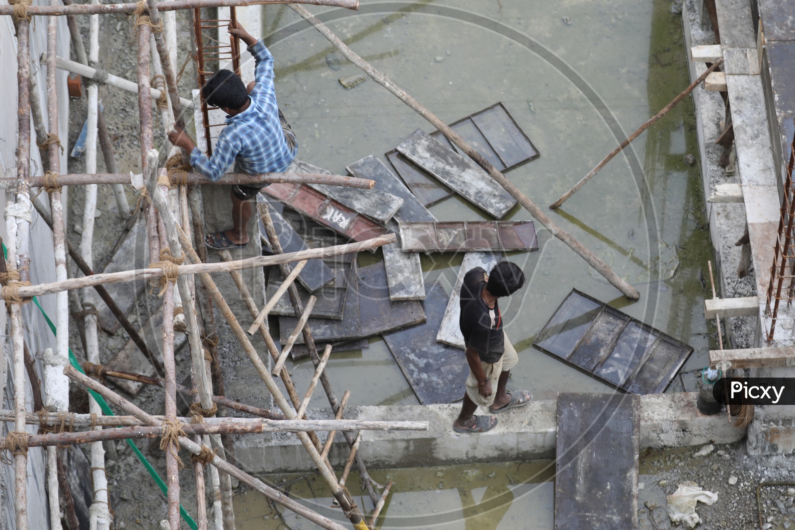 Indian men during work at a construction site