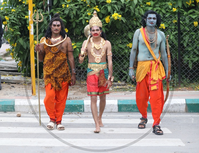 Artists in Indian Mythology Gods Makeup Crossing Road at Zebra Crossing