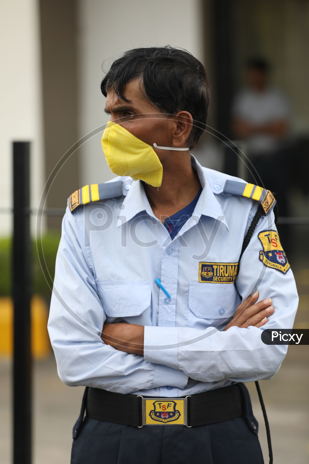 Security Guard with Pollution Mask