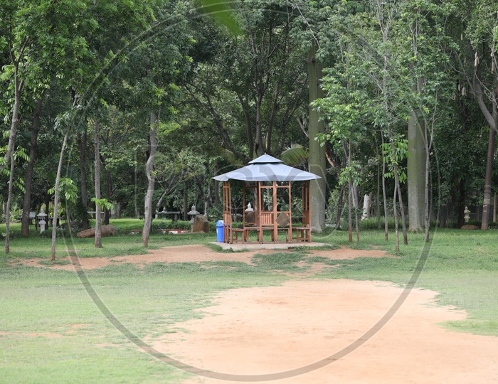 Shelter with Benches In a Park