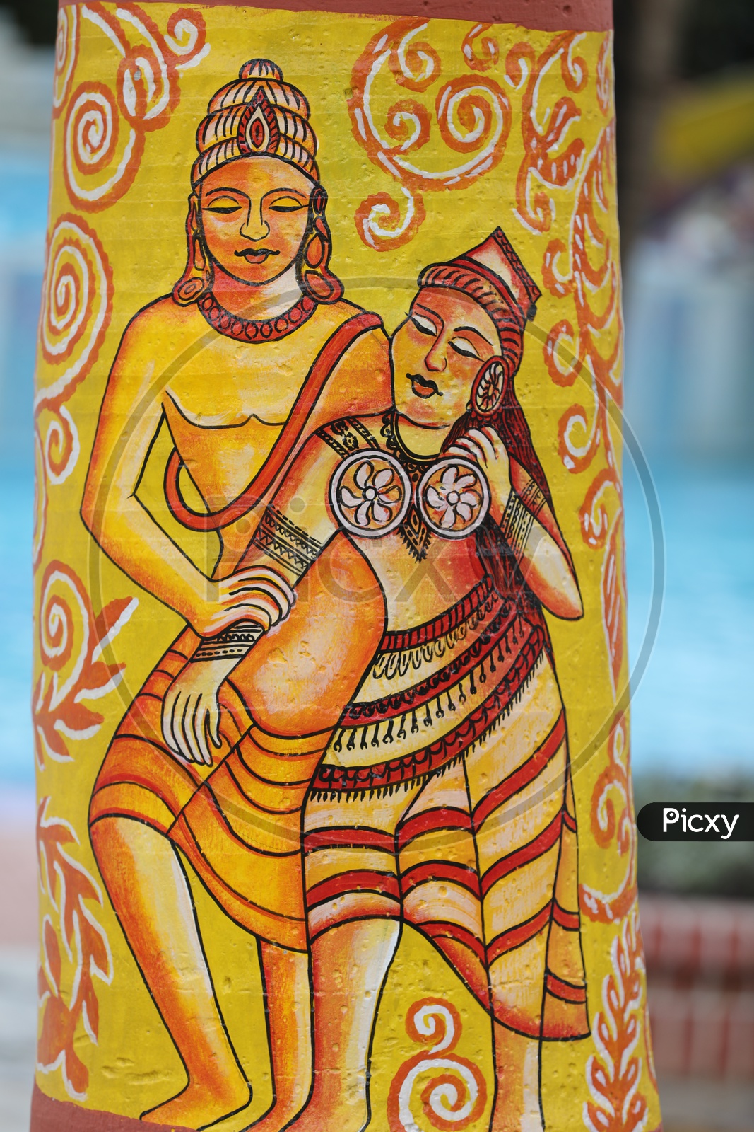 Painting Of  Indian Couple On a Tree Stem