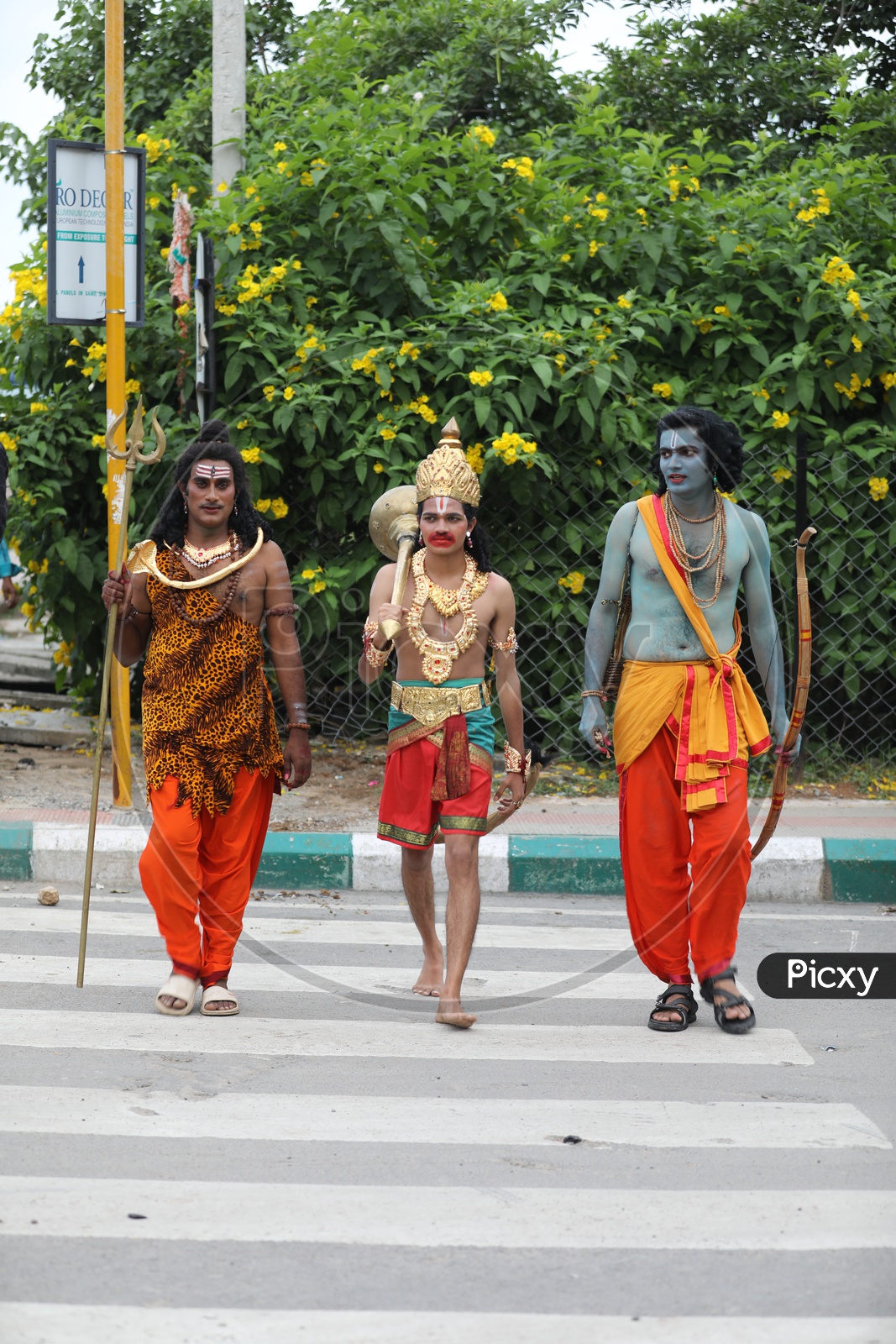 Artists in Indian mythology gods Makeup Crossing Road At a Zebra Crossing