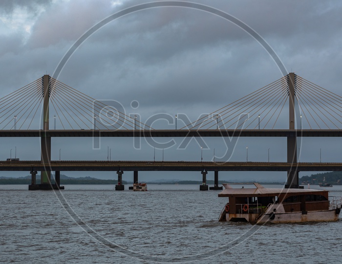 Mandovi Cable Stayed Bridge, Alto- Betim Porvorim, Panaji, Goa, India