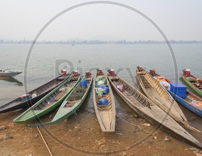 Boats in a River at Ubon Ratchathani province in Thailand