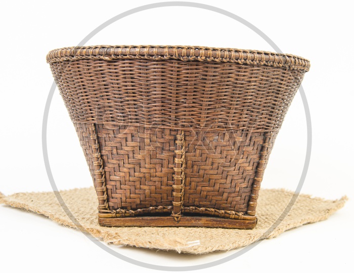 Empty Wooden Basket on White Background