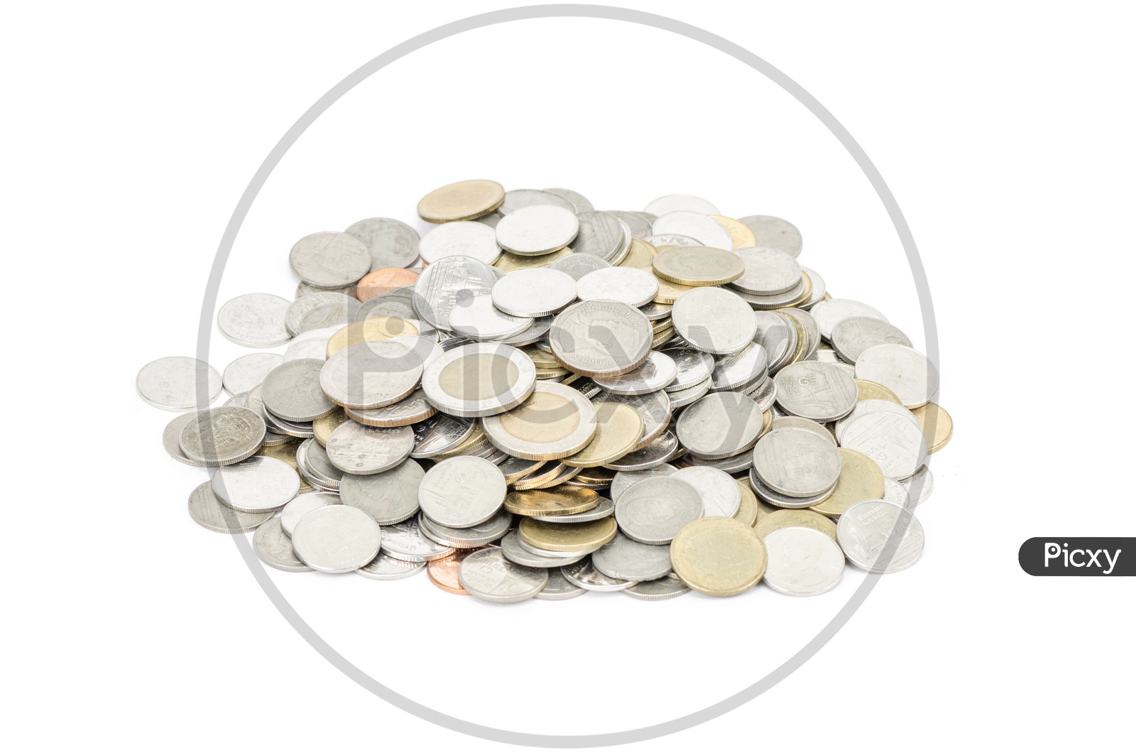 Currency Coins Pile Over an isolated White Background