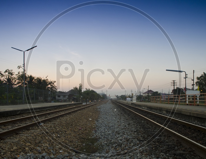 A Railway Track during sunset in Thailand