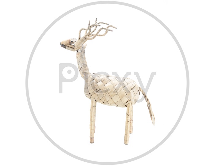 Hand Craft Of Weaved Deer On an Isolated White Background