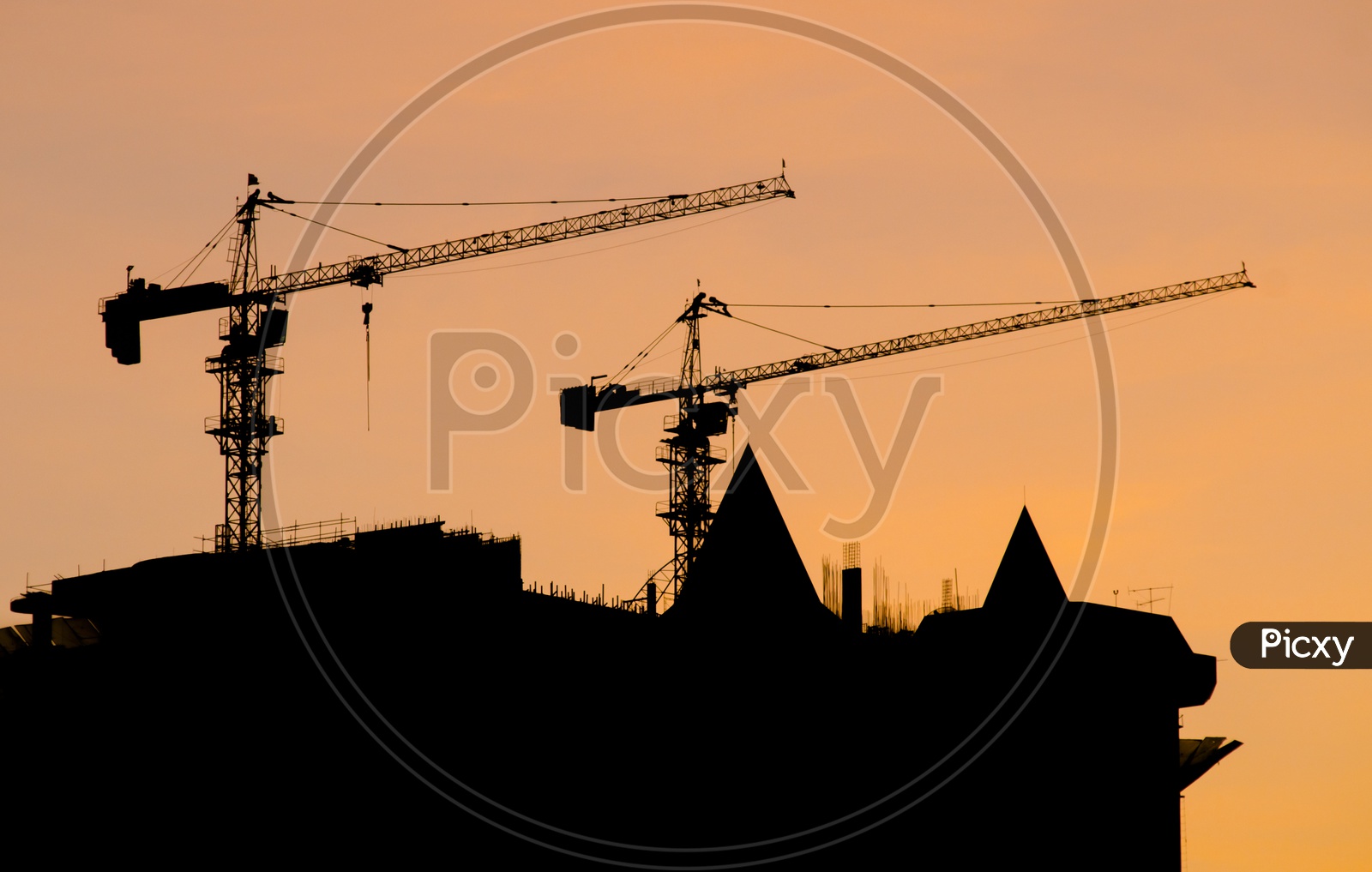 Silhouette of Construction of hirise buildings in Thailand