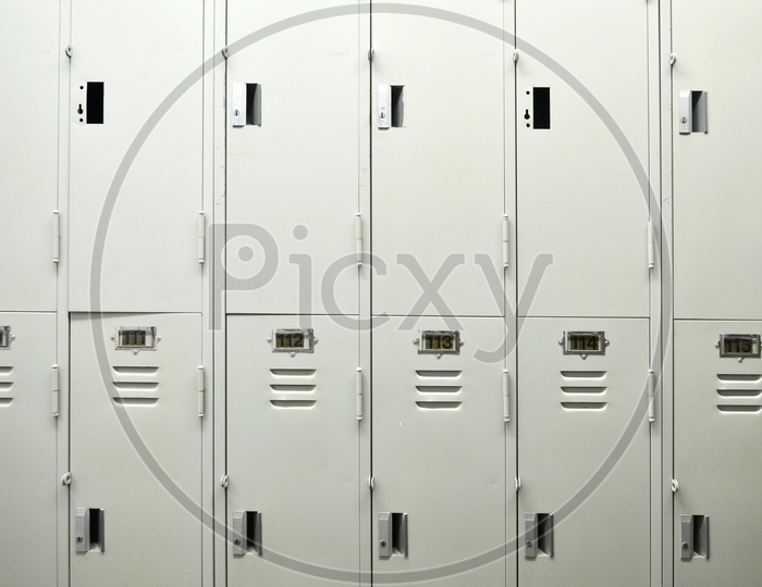 Lockers cabinets in a locker room.
