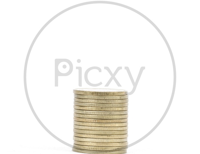 Golden Currency Coins Column On an isolated White Background