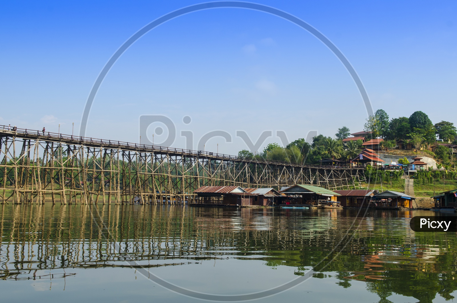 Second Longest Wooden Bridge at  Sangklaburi in Kanchanaburi, Thailand